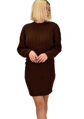 Potre OR - Γυναικείο πλεκτό σετ με σχέδιο πλεξούδες Καφέ 22285