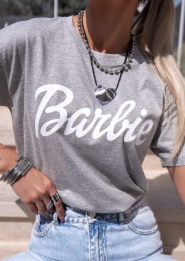 sense-shop - ΓΚΡΙ ΜΕ ΛΕΥΚΟ T-SHIRT BARBIE