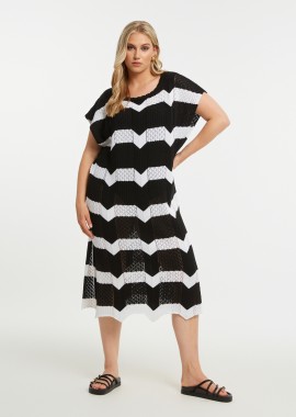MAT FASHION - Πλεκτό midi φόρεμα με ρίγες
