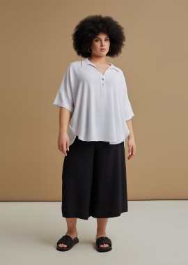 MAT FASHION - Μπλούζα κρεπ airwashed με κοντό μανίκι και γιακά