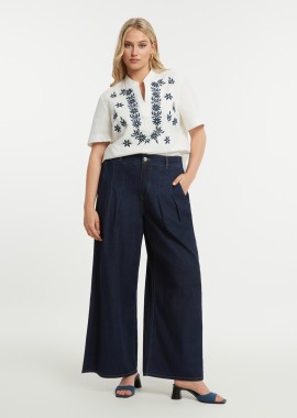 MAT FASHION - Βαμβακερή denim παντελόνα με πιέτες