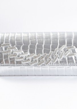 MAT FASHION - Metallic τσάντα φάκελος με κροκό υφή & αλυσίδα