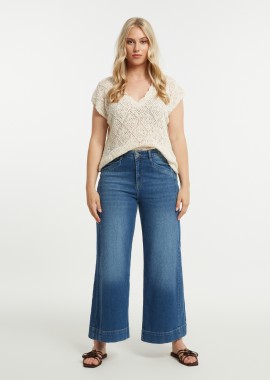 MAT FASHION - Τζιν wide-leg μπλε με ξεβάμματα