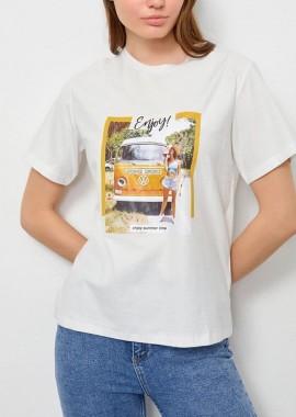 SOU - Γυναικείο t-shirt με σχέδιο Enjoy-λευκό