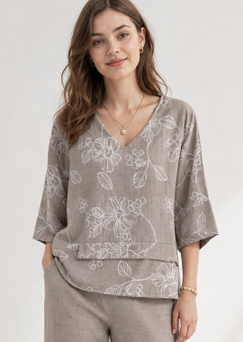 Anna Raxevsky - ΜΠΕΖ ΚΕΝΤΗΤΗ OVERSIZE ΜΠΛΟΥΖΑ LINEN-LOOK