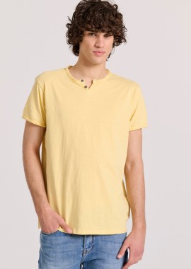 FUNKY BUDDHA - T-shirt με λαιμό henley και raw cuts - The essentials