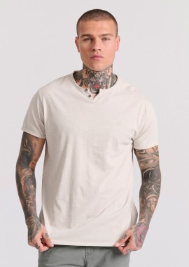 FUNKY BUDDHA - T-shirt με λαιμό henley και raw cuts - The essentials