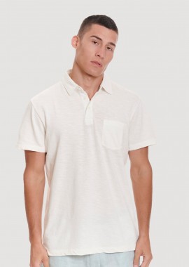 FUNKY BUDDHA - Garment dyed polo μπλούζα από φλάμα