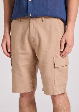 FUNKY BUDDHA - Relaxed fit linen blend cargo βερμούδα