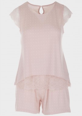 gsecret - Γυναικείο baby doll λεπτομέρειες δαντέλας.Homewear Collection ΡΟΖ