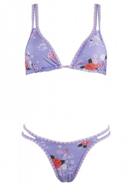 gsecret - Σέτ τρίγωνο μαγιό αποσπώμενη ενίσχυση bikini παρτό floral print. Καλύπτει B Cup. ΛΙΛΑ