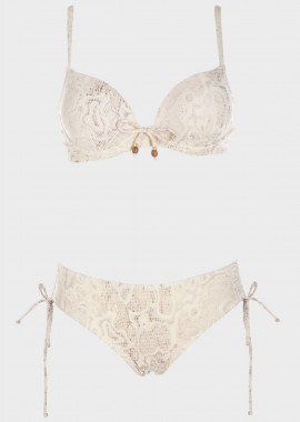 gsecret - Σετ μπικίνι μονόχρωμο όψη κροκό.Καλύπτει C Cup ΕΚΡΟΥ