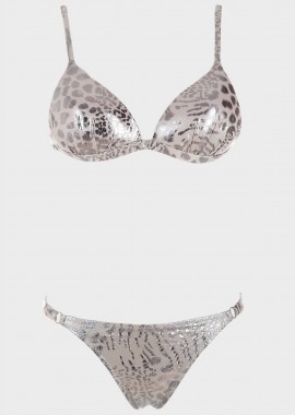 gsecret - Μαγιό bikini push up όψη μεταλιζέ.Kαλύπτει B Cup ΓΚΡΙ