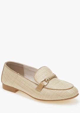 Issue - Basic γυναικεία loafers με ψάθα και αγκράφα - Κάμελ