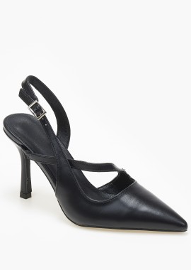 Issue - Γόβες ψηλές μυτερές, open heel με λεπτό τακούνι - Μαύρο
