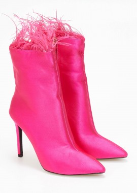 Issue - Σατέν μυτερά μποτάκια stiletto με φτερά - Φούξια