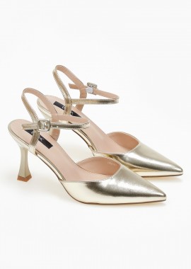 Issue - Μυτερές open heel γόβες με λεπτό τακούνι - Χρυσό