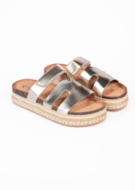 Issue - Σανδάλια flatform με boho διακόσμηση - Χρυσό