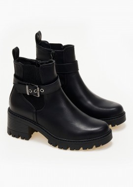 Issue - Ankle boots με χοντρό τακούνι και τρακτερωτή σόλα - Μαύρο