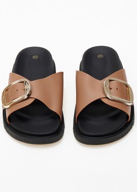 Issue - Σανδάλια flatform με αγκράφες - Κάμελ
