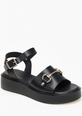 Issue - Γυναικεία σανδάλια flatform με φάσα και αγκράφα - Μαύρο