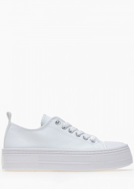 Issue - Γυναικεία υφασμάτινα sneakers με ψηλή σόλα - Λευκό