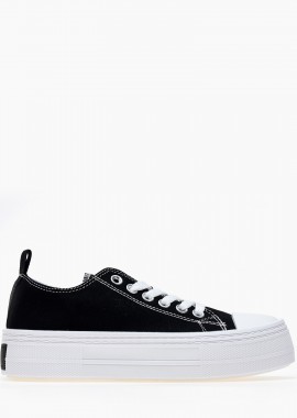 Issue - Γυναικεία υφασμάτινα sneakers με ψηλή σόλα - Μαύρο