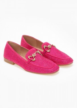 Issue - Loafers με strass και μεταλλική λεπτομέρεια - Φούξια