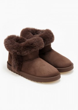 Issue - Μποτάκια suede με γούνα - Καφέ