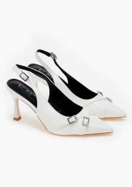 Issue - Μυτερές open heel γόβες με λουράκια - Λευκό