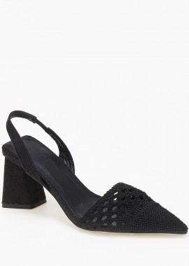 Issue - Open heel μυτερές γόβες με πλεκτό σχέδιο - Μαύρο