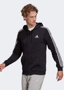 ADIDAS PERFORMANCE - ESSENTIALS FRENCH TERRY 3-STRIPES FULL-ZIP HOODIE ΜΑΥΡΟ