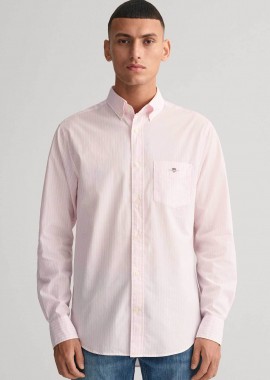 GANT - Gant ανδρικό πουκάμισο button down με ριγέ σχέδιο και τσέπη με κεντημένο λογότυπο Regular Fit - 3000130 Ροζ Ανοιχτό