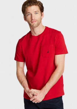 NAUTICA - Nautica ανδρικό T-shirt μονόχρωμο με τσέπη και λογότυπο Regular Fit - V41050 Κόκκινο