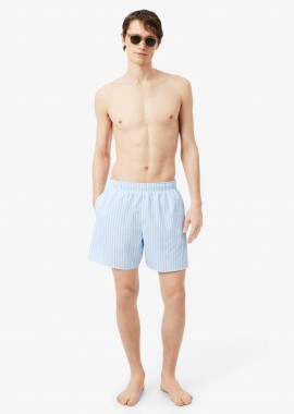 LACOSTE - Lacoste ανδρικό μαγιό σορτς με ριγέ σχέδιο - MH1901 Μπλε Ανοιχτό