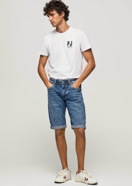 PEPE JEANS - Pepe Jeans ανδρική denim βερμούδα πεντάτσεπη με ρεβέρ στο τελείωμα