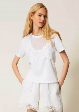 TWINSET - Twinset γυναικείο T-shirt με δαντέλα - 261TT2490 Λευκό