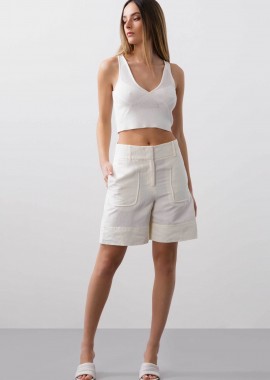 BCBGMAXAZRIA - BCBGMAXAZRIA γυναικεία βερμούδα με λινό - 23SRP212LI02 Λευκό