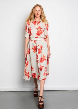 NISO - Niso γυναικείο πουκάμισο με floral print - ALI02SHE26 Πορτοκαλί