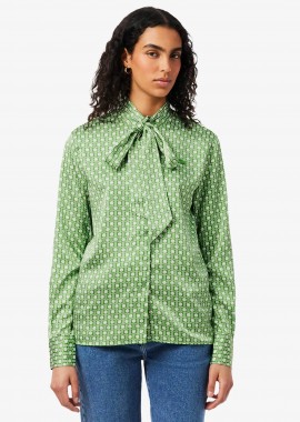 LACOSTE - Lacoste γυναικείο πουκάμισο σατέν με all-over tennis ball print και λογότυπο Regular Fit - CF2626 Πράσινο Ανοιχτό