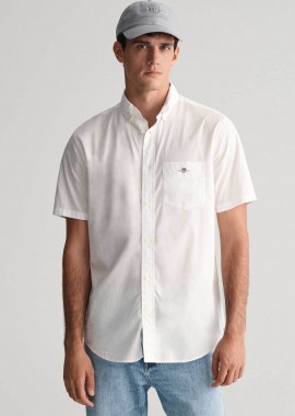 GANT - Gant ανδρικό κοντομάνικο πουκάμισο button down με τσέπη και λογότυπο Regular Fit - 3000101 Λευκό