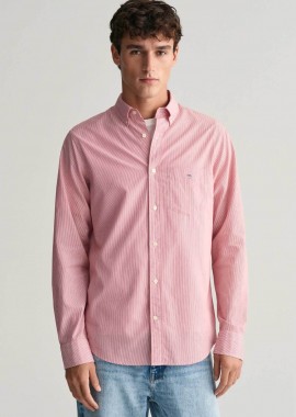 GANT - Gant ανδρικό πουκάμισο button down με ψιλό ριγέ σχέδιο και τσέπη με κεντημένο λογότυπο Regular Fit - 3000140 Κόκκινο