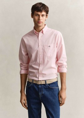 GANT - Gant ανδρικό πουκάμισο button down με ψιλό ριγέ σχέδιο και τσέπη με κεντημένο λογότυπο Regular Fit - 3000140 Ροζ