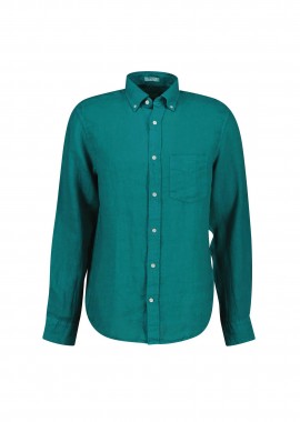 GANT - Gant ανδρικό λινό πουκάμισο button down με τσέπη και κεντημένο λογότυπο Regular Fit - 3240120 Πράσινο Aqua