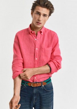 GANT - Gant ανδρικό λινό πουκάμισο button down με τσέπη και κεντημένο λογότυπο Regular Fit - 3240120 Κοραλί
