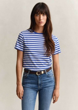 GANT - Gant γυναικείο T-shirt με ριγέ σχέδιο και κεντημένο λογότυπο Regular Fit - 4200564 Μπλε