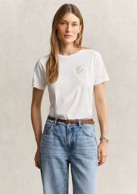 GANT - Gant γυναικείο T-shirt με κεντημένο script graphic logo Regular Fit - 4201450 Λευκό