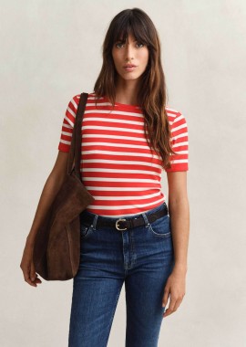 GANT - Gant γυναικείο T-shirt ribbed με ριγέ σχέδιο Slim Fit - 4201493 Κοραλί