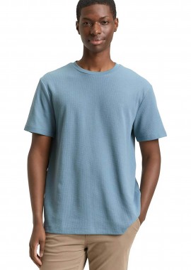 TOM TAILOR - Tom Tailor ανδρικό T-shirt structured μονόχρωμο Basic Fit - 1049041 Μπλε Ανοιχτό