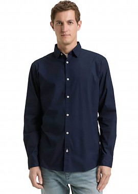 TOM TAILOR - Tom Tailor ανδρικό πουκάμισο poplin μονόχρωμο Regular Fit - 1048449 Μπλε Σκούρο
